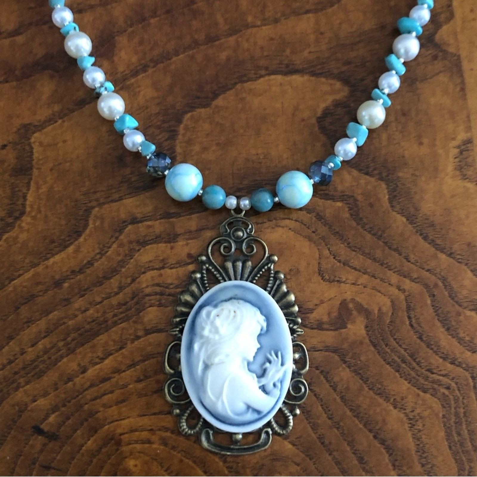 Handmade Handcrafted lady cameo filigree dyed agate howlite necklac Size ONE SIZE - 9 Thumbnail