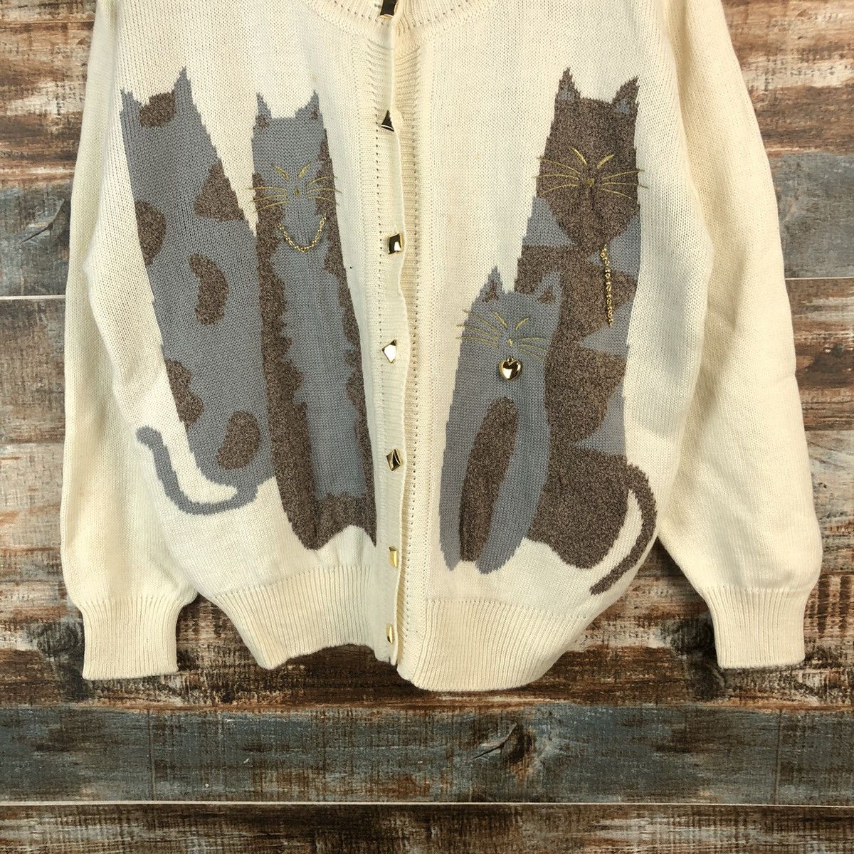 Vintage DL Erina cat Beige Cardigan Knitwear #C727 Size M / US 6-8 / IT 42-44 - 6 Thumbnail