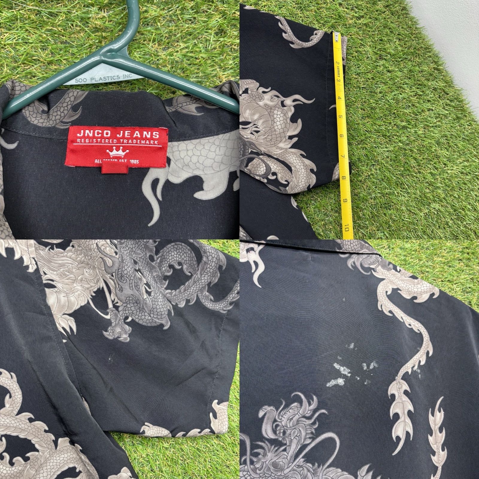 VINTAGE JNCO Shirt Mens XL Tribal Dragon Print Button Up Lightweight AOP black 90s Mens XL Shirt