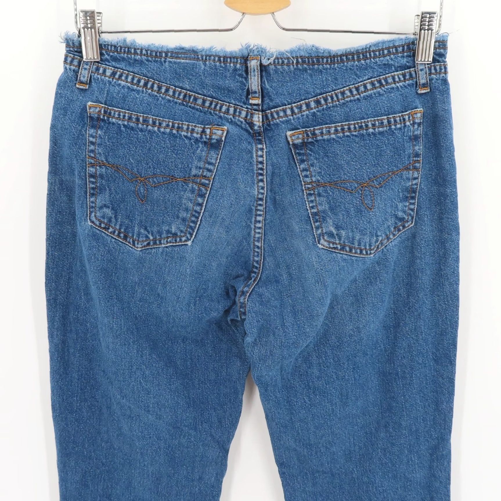 Vintage VINTAGE Paris Blues Jeans Bootcut Junior's 7 Womens Blue Denim 5-Pocket Rise 8" Inseam 31" Y2K 2000s Cleared Hem Raw Waist Low Rise Size 28" / US 6 / IT 42 - 7 Thumbnail