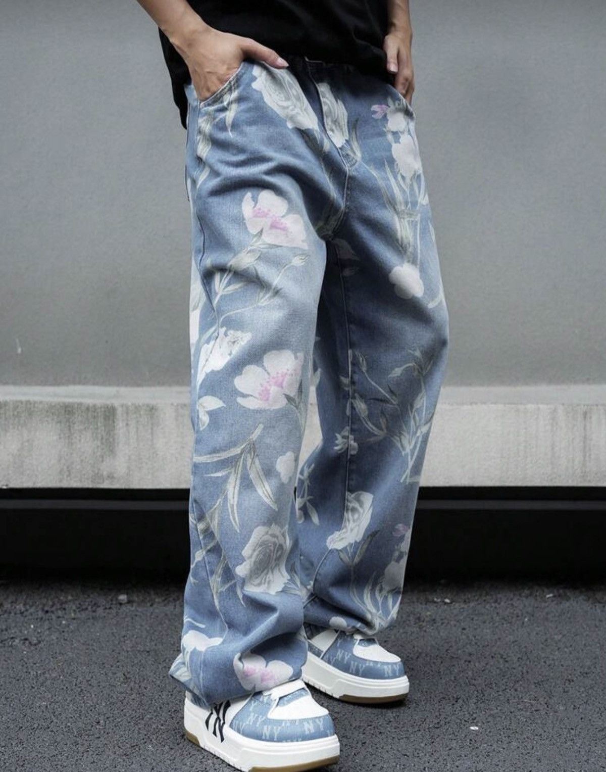 Japanese Brand Mibuki x Hiro Loose Wide Leg Floral Print Jeans Design Pants Size US 31 - 4 Thumbnail