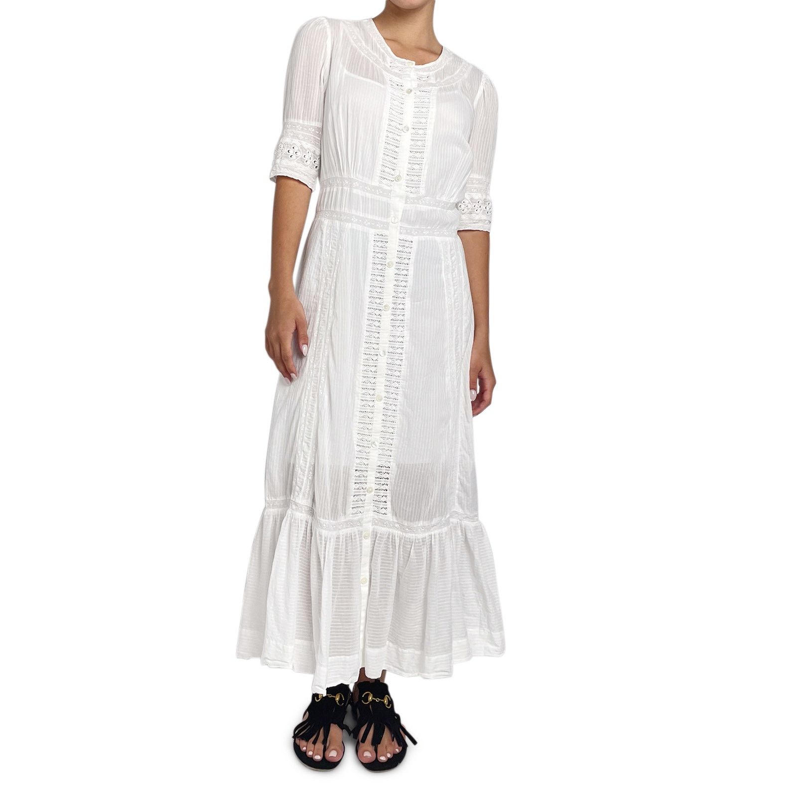 Maje White Long Sleeve Broderie Dress Size 4XL / US 24-26 - 1 Thumbnail