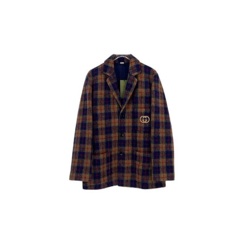 Gucci Brown plaid double Glogo wool tweed jacket 2502-Nexta