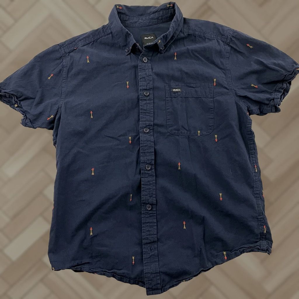 RVCA RVCA Slim Fit Short Sleeve All Over Arrow Print Button Front Shirt Men's S Blue Size US S / EU 44-46 / 1 - 1 Thumbnail