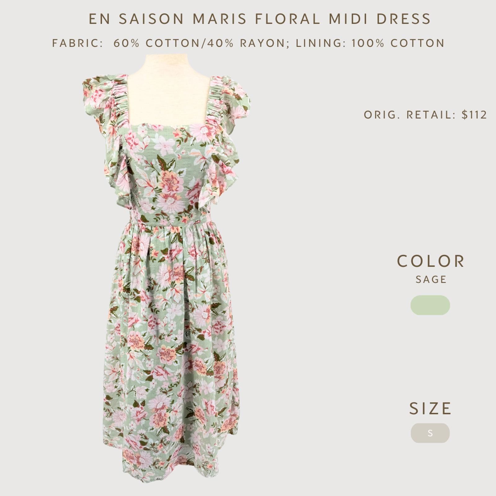 Other En Saison Dress Maris Floral Midi Sage Ruffle S Size S / US 4 / IT 40 - 2 Thumbnail