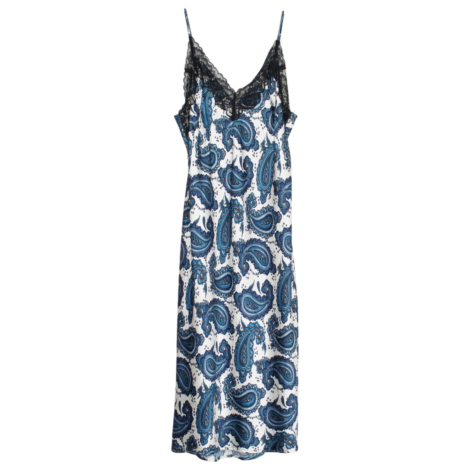 Express Express Satin Slip Dress Paisley White Blue Lace Midi Y2K L Size L / US 10 / IT 46 - 1 Thumbnail