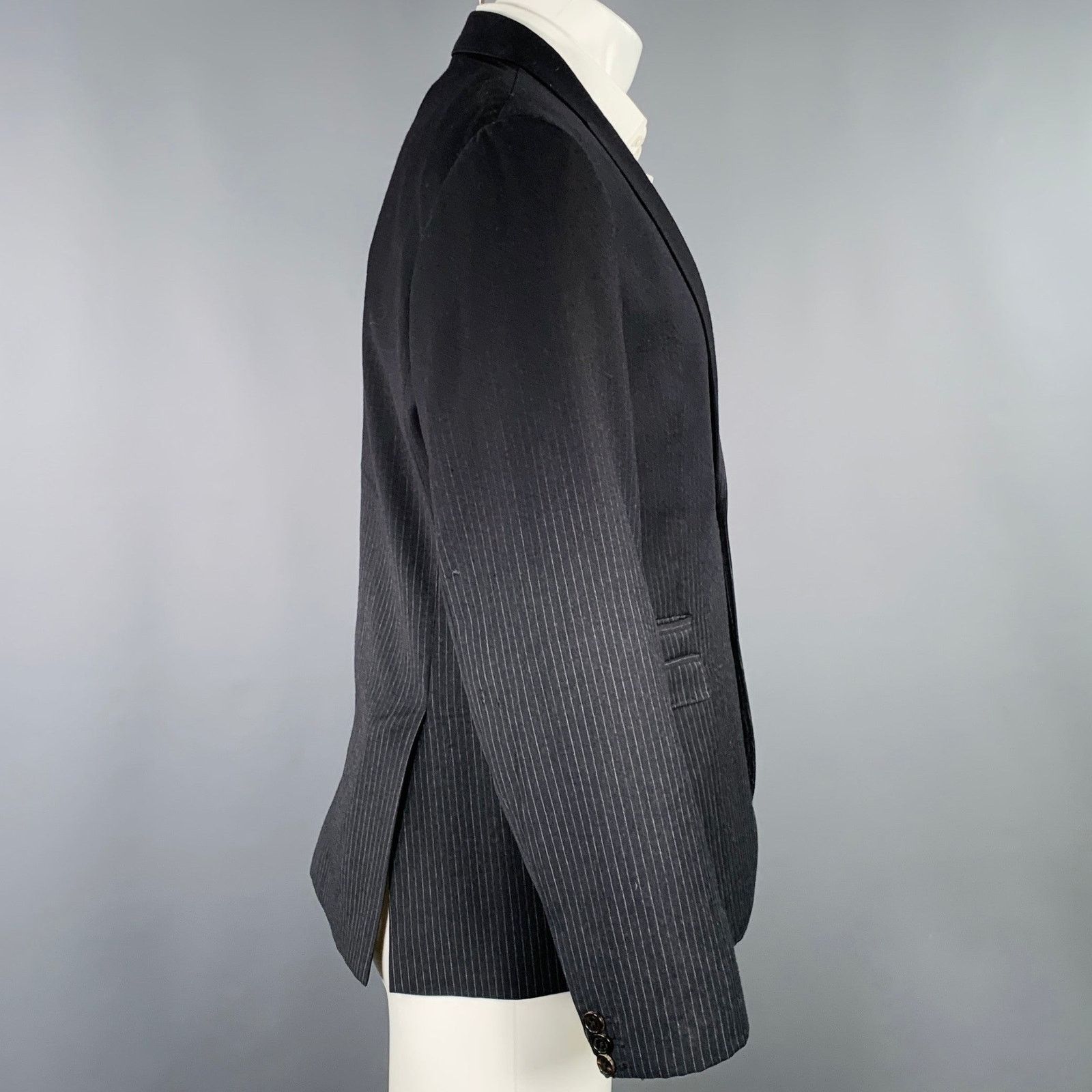 Neil Barrett Black Grey Pinstripe Wool Ombre Effect Slim Fit Sport Coat Size 40R - 3 Thumbnail