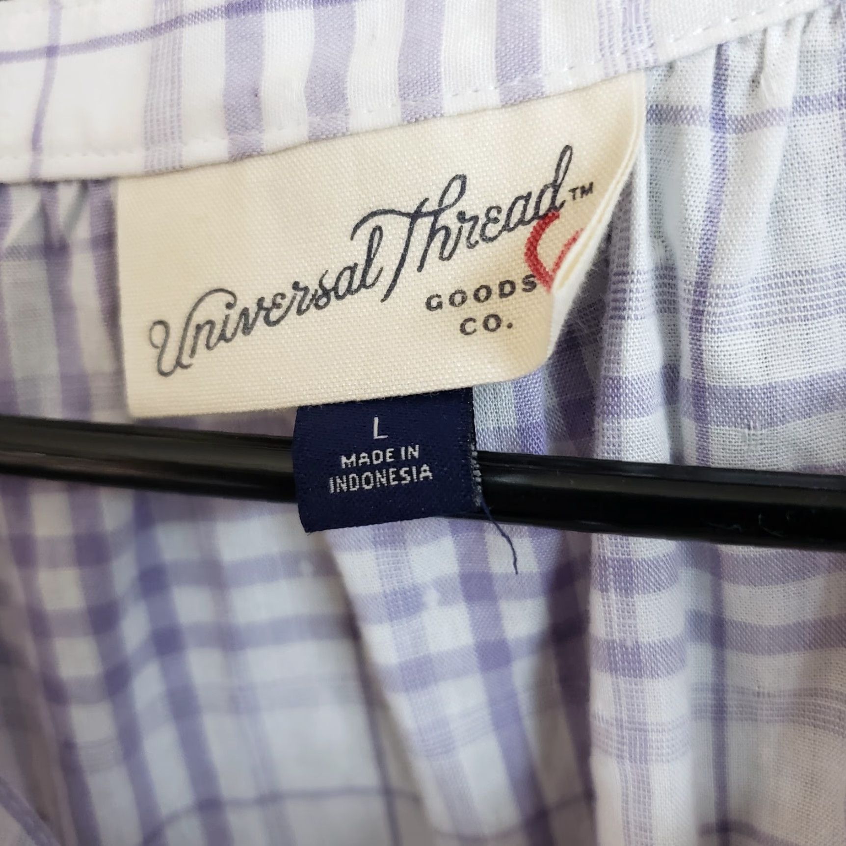 Vintage Universal Thread Top Womens Sz Large Purple White Plaid Long Sleeve Cotton Blend Size L / US 10 / IT 46 - 6 Thumbnail