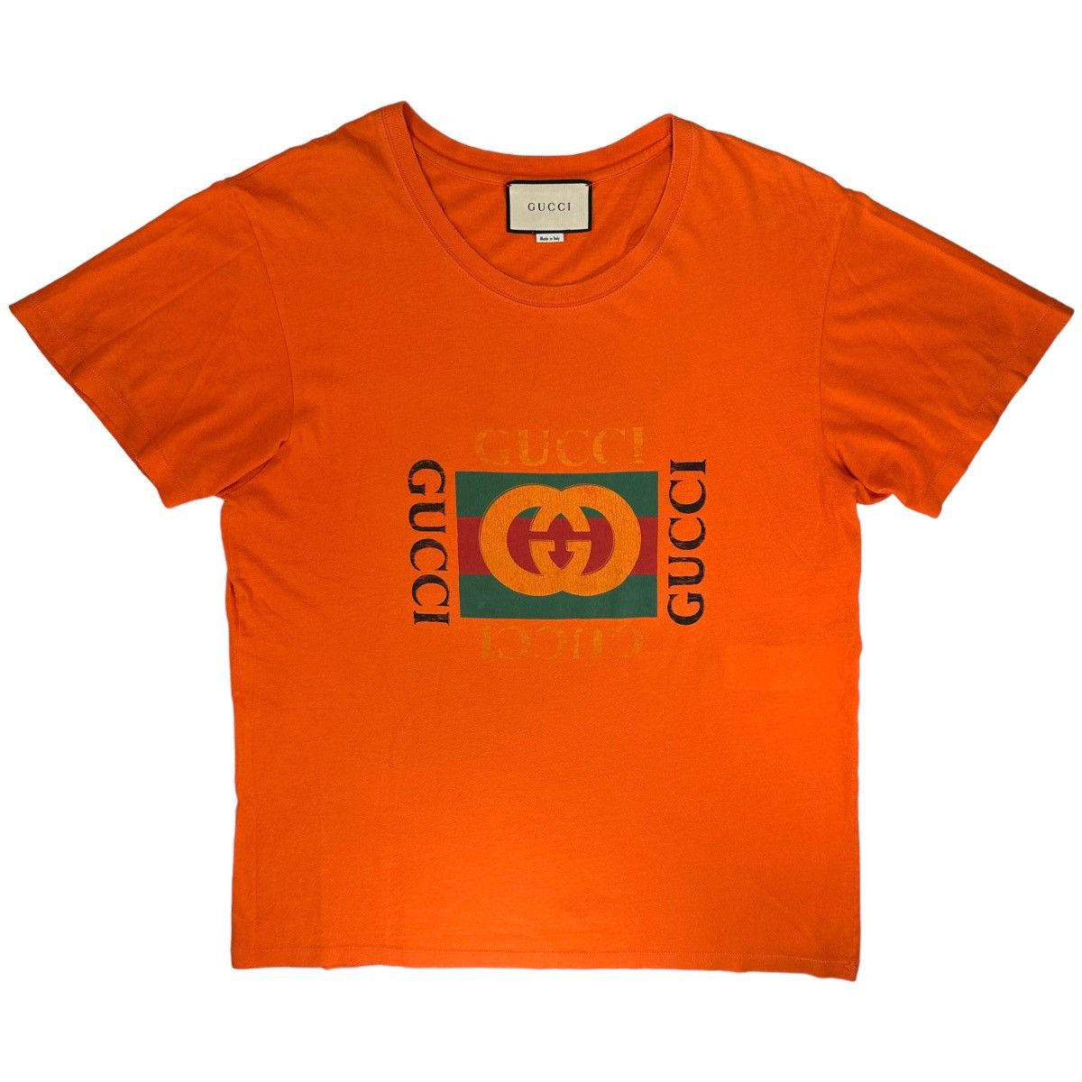 Image of Gucci Size S T-Shirt Orange Vintage Logo Distressed Tee, Men's