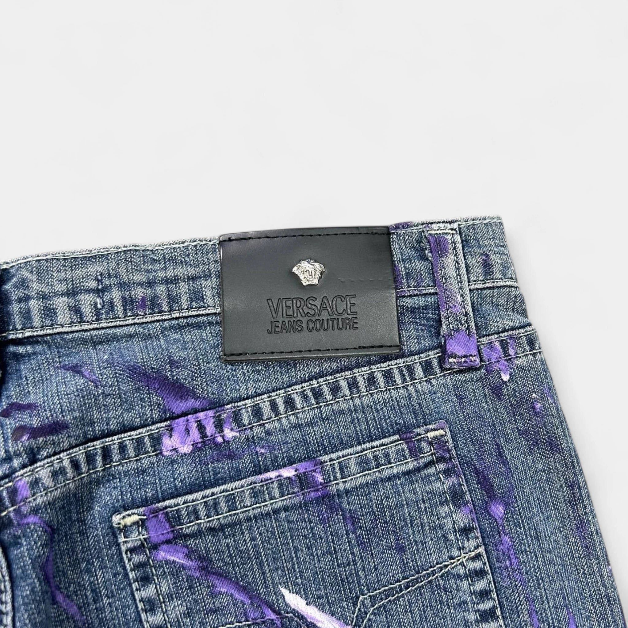 Versace Versace Jeans Couture 2000s Blue Painted Denim Flared Pants Size ONE SIZE - 7 Thumbnail