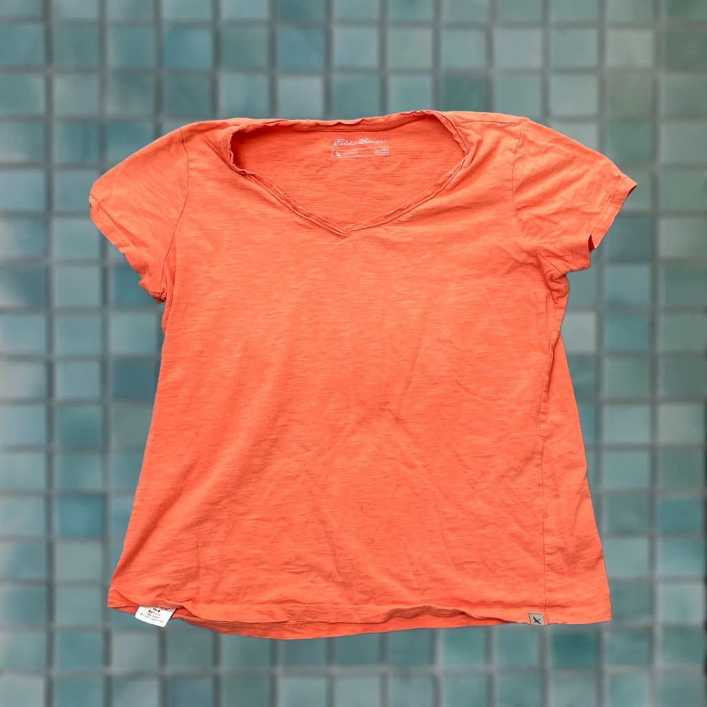 Eddie Bauer Eddie Bauer Womens Petite Medium Orange Heather V Neck Cap Sleeve Outdoor Shirt Size M / US 6-8 / IT 42-44 - 1 Thumbnail