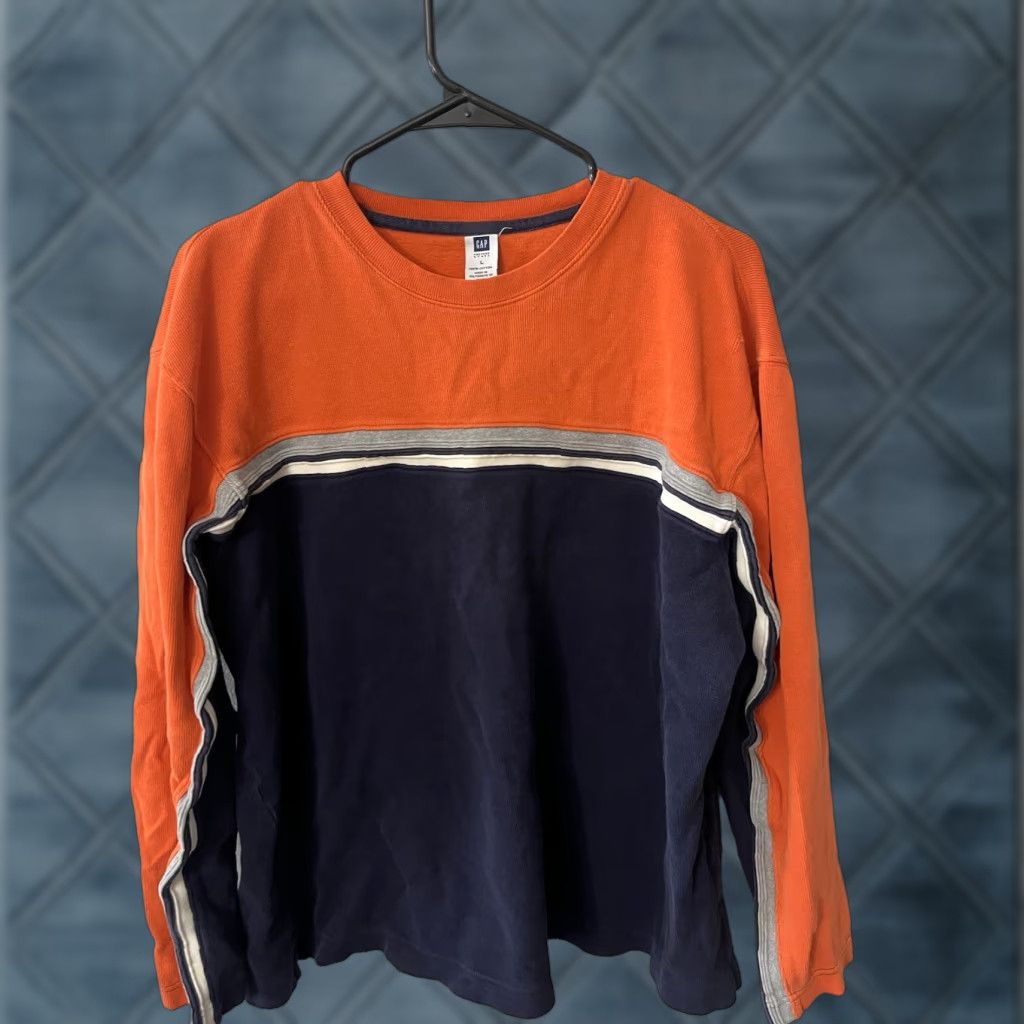 Gap VINTAGE Gap Sweater Mens Large Orange Navy Pullover Solid Fleece Crew Neck Outdoor Size US L / EU 52-54 / 3 - 1 Thumbnail