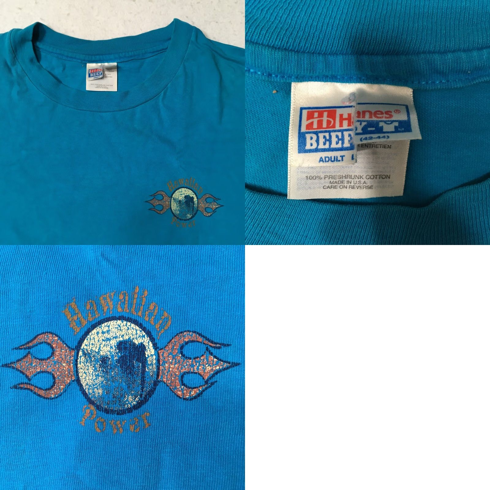 Hanes VINTAGE Hanes T-Shirt Hawaiian 1990s Teal Crew Neck Short Sleeve L Men’s Size US L / EU 52-54 / 3 - 8 Thumbnail