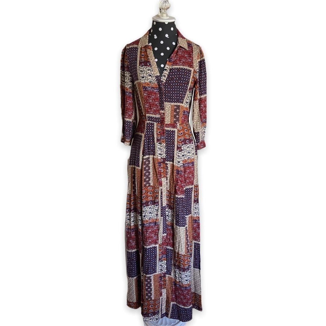 Other Skies are Blue Buttonfront Patchwork Maxi Dress Prairie XS Size XS / US 0-2 / IT 36-38 - 2 Thumbnail