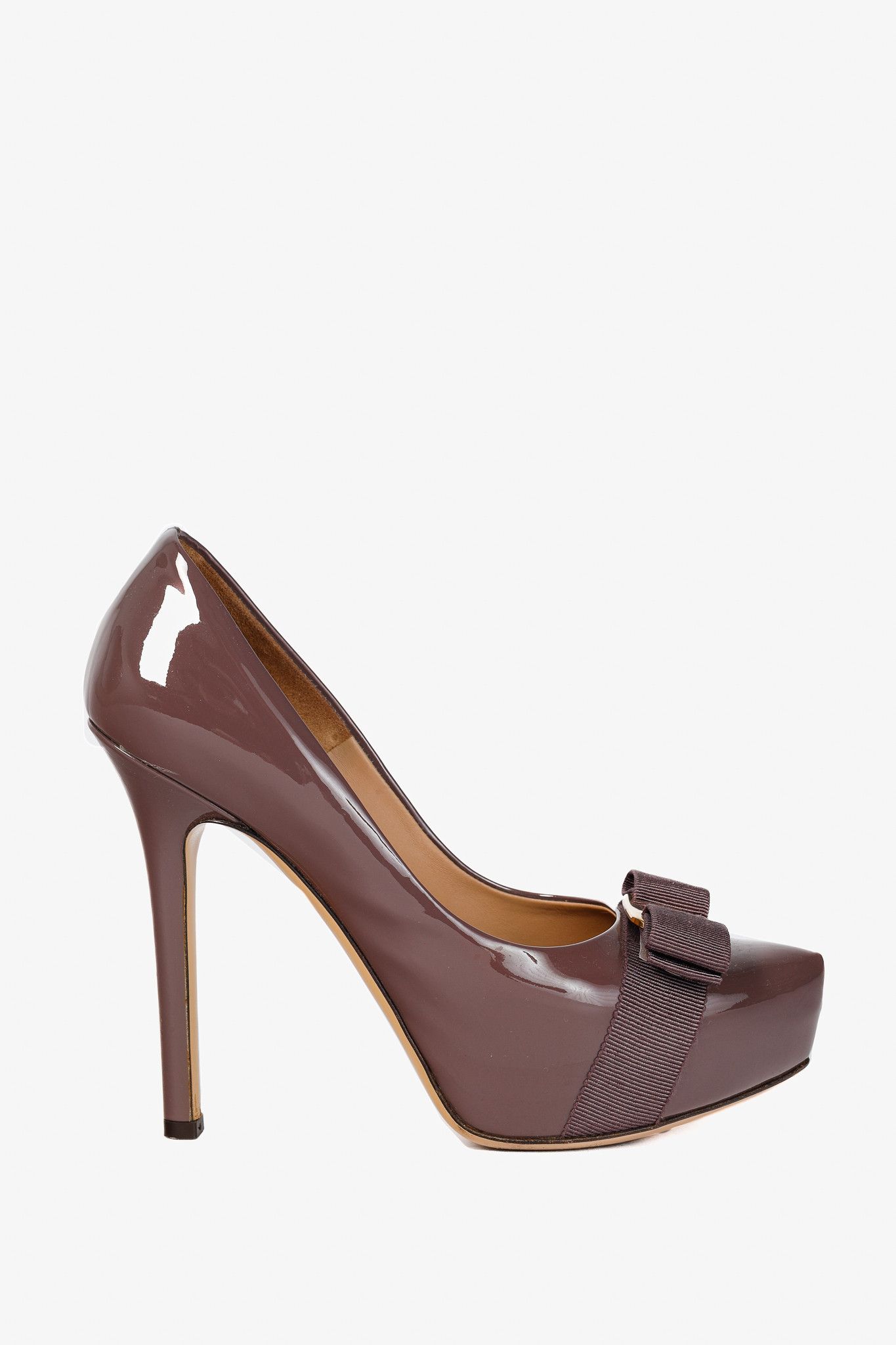 Salvatore Ferragamo Salvatore Ferragamo Trilly Patent Vara-Bow Platform Pumps Size US 5.5 / IT 35.5 - 1 Thumbnail