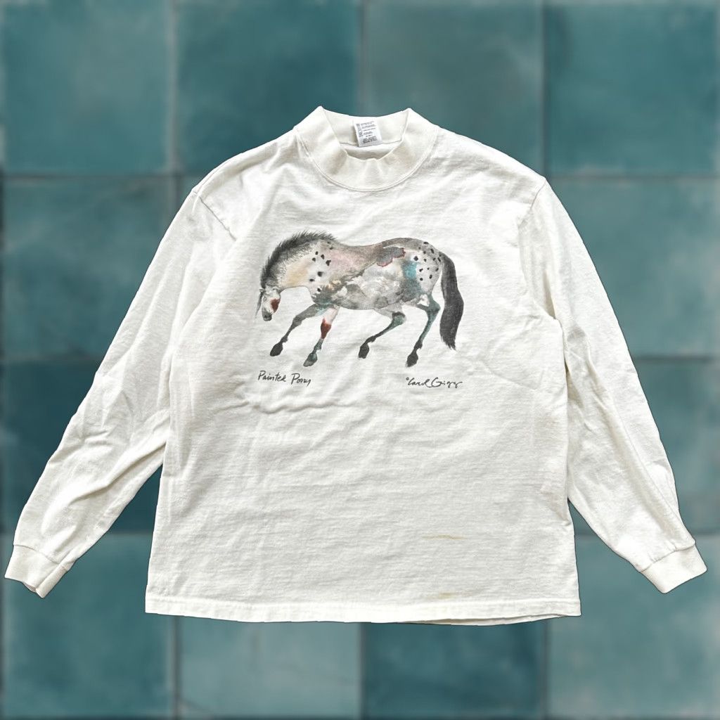 VINTAGE T-SHIRT Abstract Painting Of Horse VTG White L Crew Neck Short Sleeve Men Graphic Print 90s Vintage Passion Art Rap Music Love Pop Lord Carol