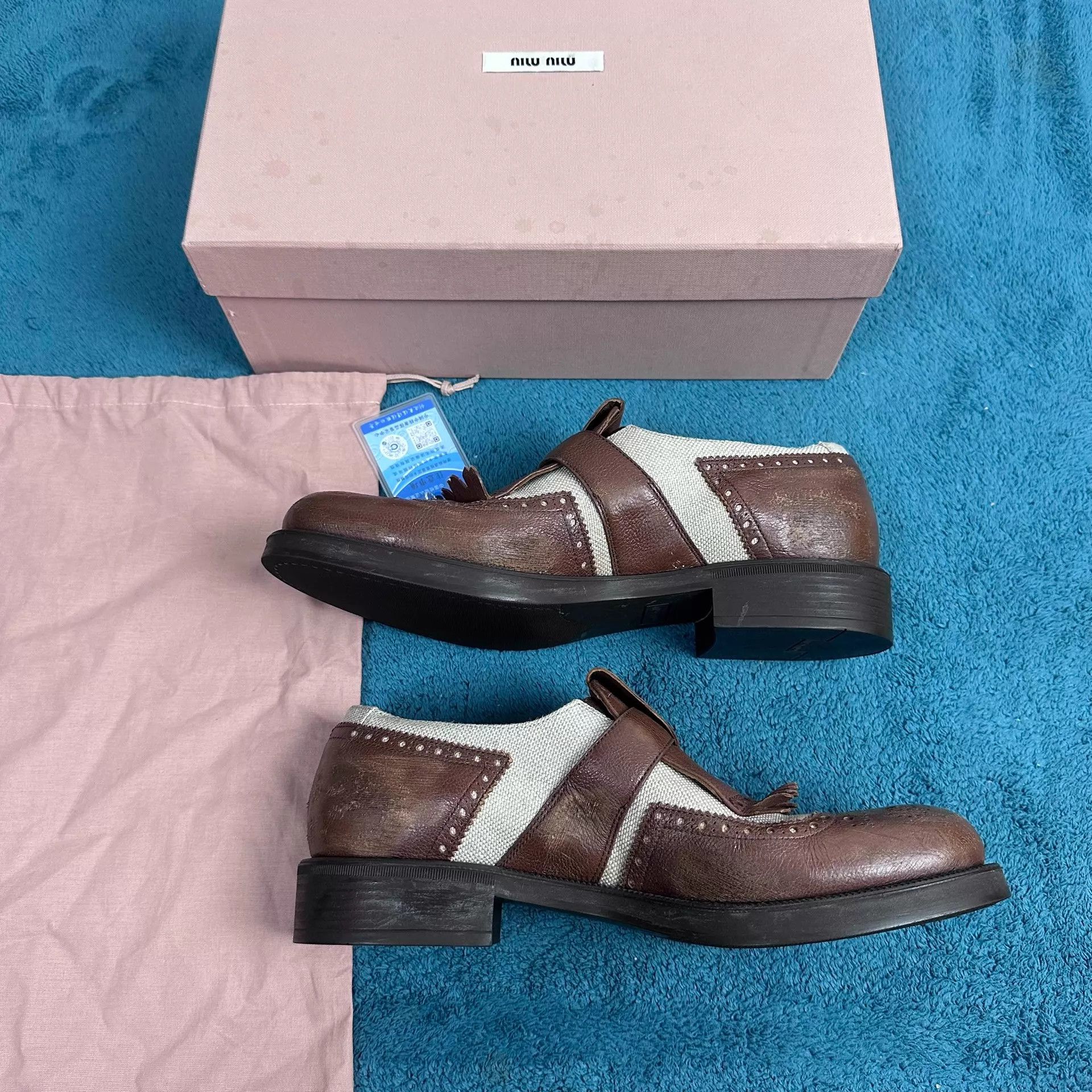 Miu Miu MIU MIU Brown-Gray Leather Cap-Toe Buckle Dress Shoes 38 Size US 7.5 / IT 37.5 - 3 Thumbnail