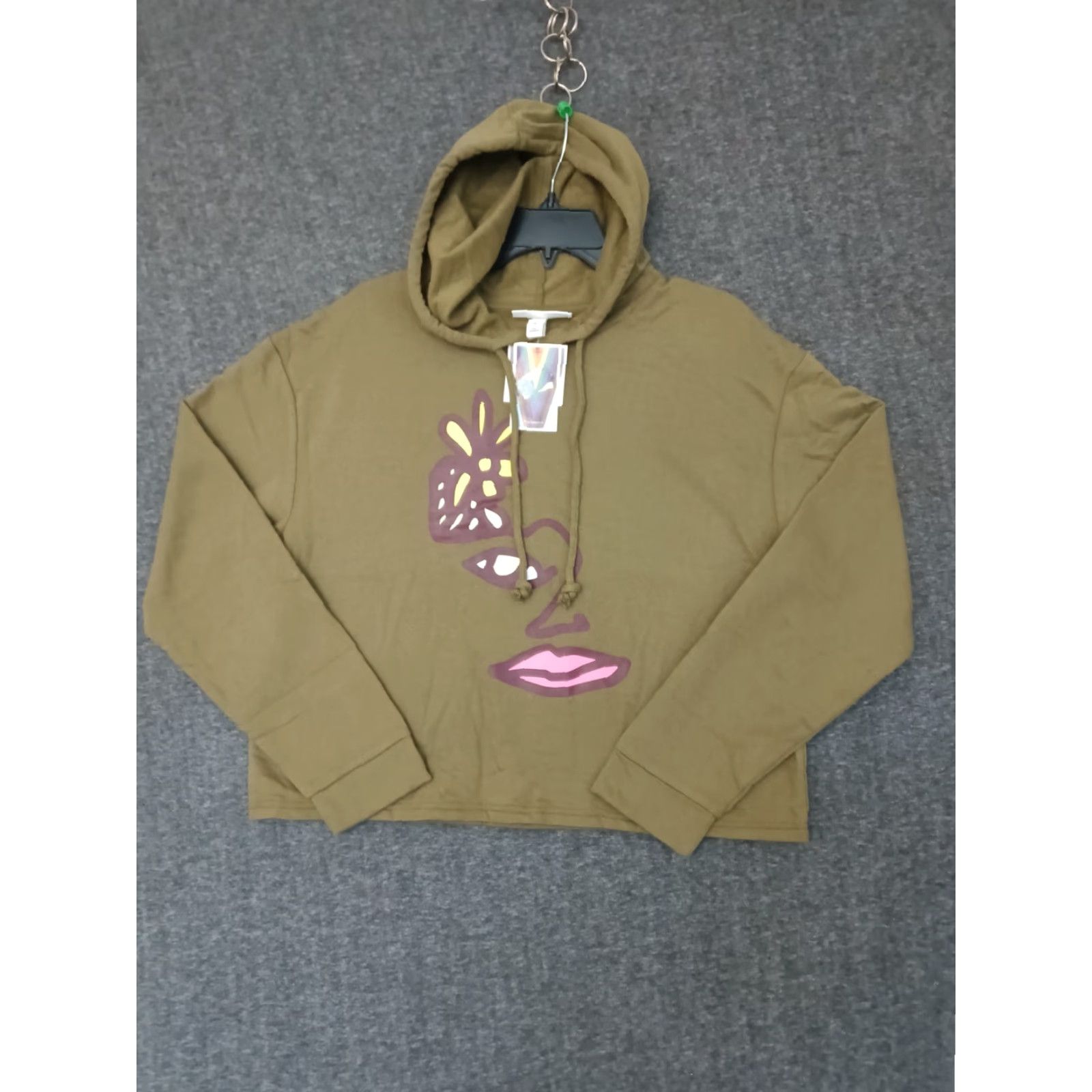 Olive Pride Adult Hoodie Cropped Long Sleeve Olive Green M Pride Hoodie Adult Olive Green Graphic Print Winter Spring Fall Womens Mens Size M / US 6-8 / IT 42-44 - 2 Thumbnail