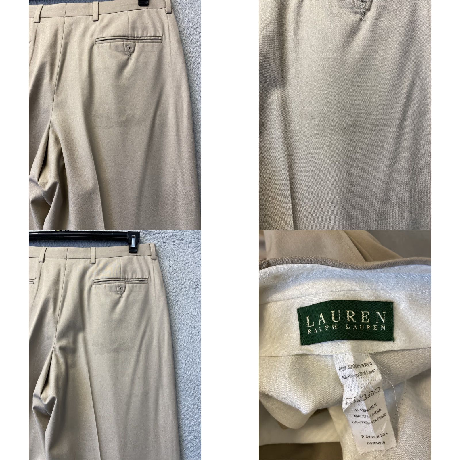 Polo Ralph Lauren VINTAGE Polo Ralph Lauren Dress Pants Mens 34x30 Beige Wool Pleated Front Zipper 1980s USA Men's Pants Size US 34 / EU 50 - 8 Thumbnail