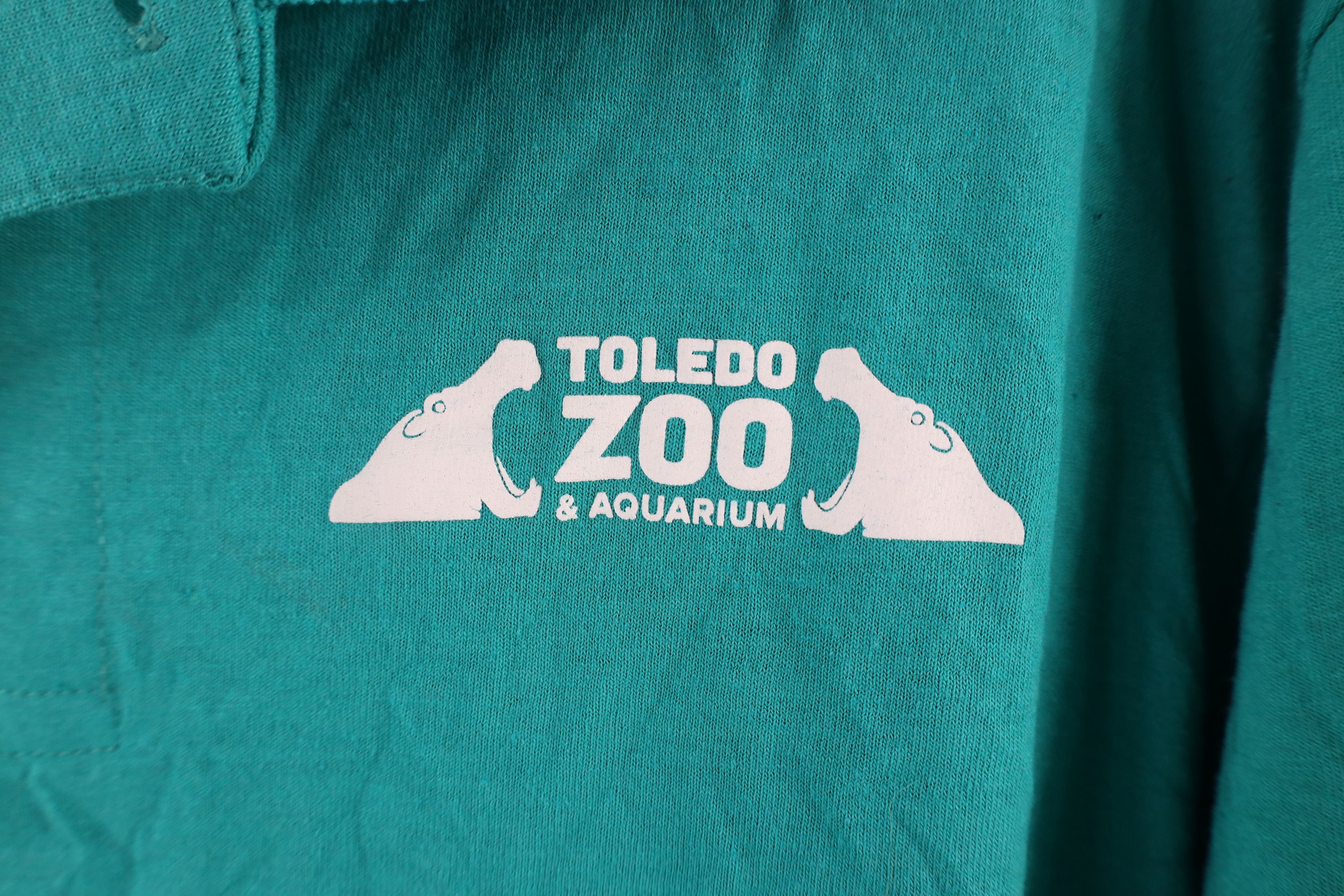 Vintage Vintage 90s Toledo Zoo & Aquarium Collared Polo Shirt Teal Size US L / EU 52-54 / 3 - 4 Thumbnail
