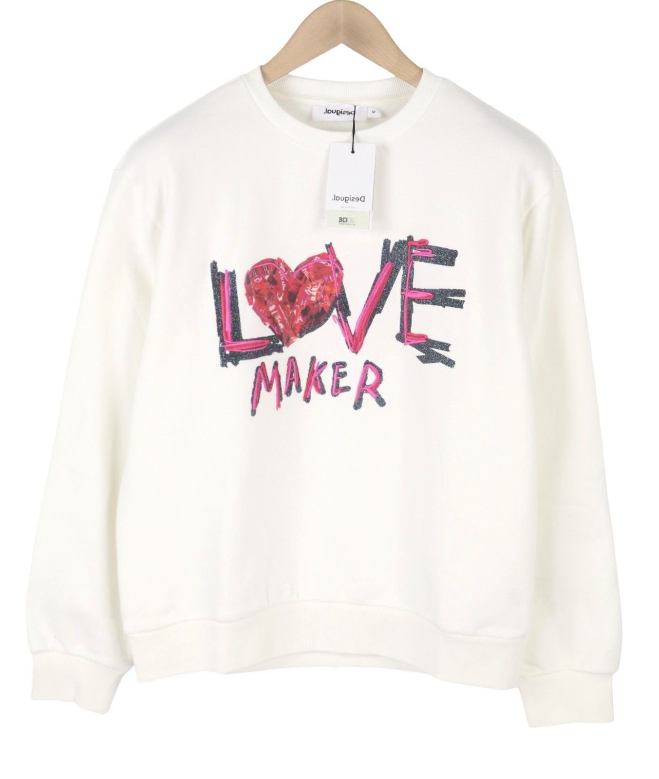 Desigual MAKER S White Glitter Embroidered Sweatshirt 88763 Size S / US 4 / IT 40 - 2 Thumbnail