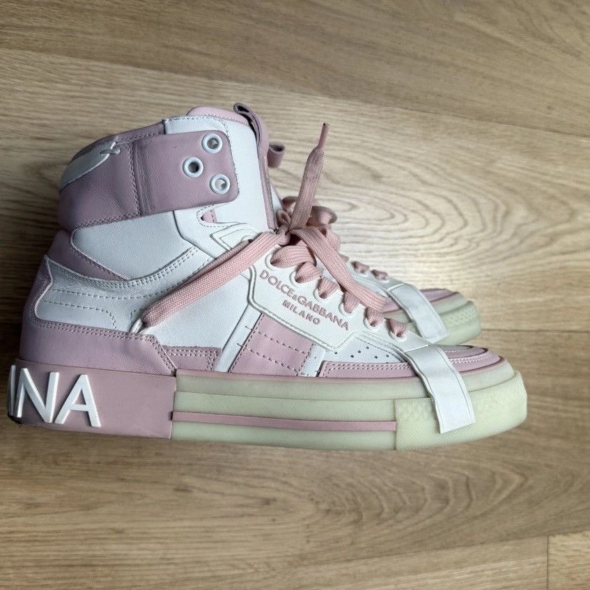 Dolce & Gabbana DOLCE & GABBANA White/Pink Portofino Donna High Top Sneakers Size US 10.5 / IT 40.5 - 2 Thumbnail
