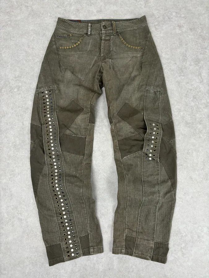 Marithe + Francois Girbaud SS2006 Marithé + François Girbaud Khaki Studded Cargo Jeans Size US 32 / EU 48 - 1 Thumbnail