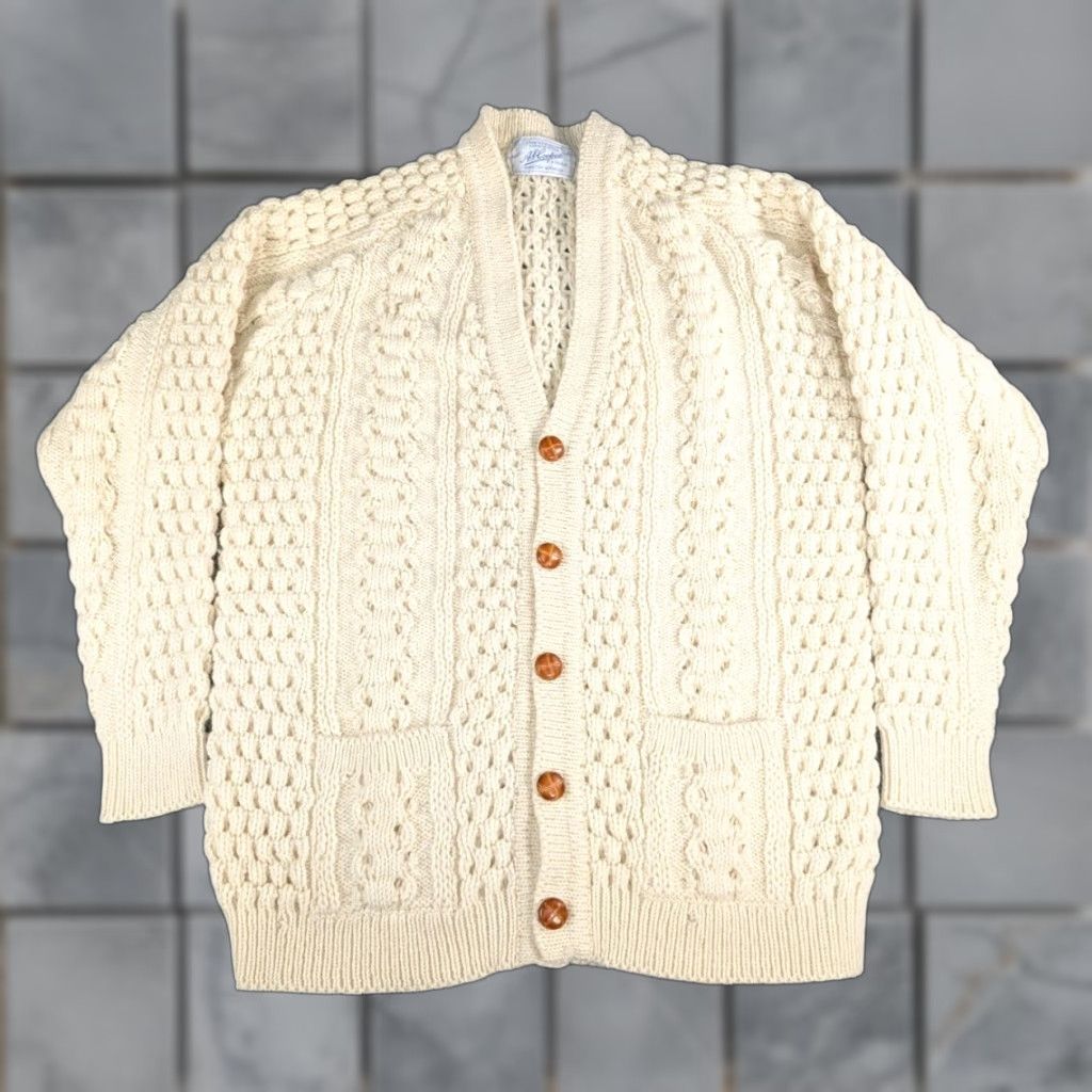 Vintage VTG 1960s Cable Knit Cardigan Fisherman A.S. Cooper Ireland Wool Size M Beige Size M / US 6-8 / IT 42-44 - 1 Thumbnail