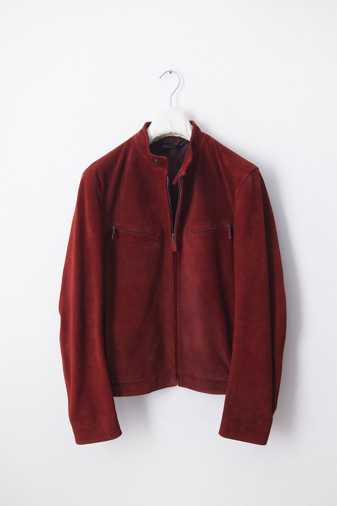 image of Gucci Red Suede Single Rider Jacket, Men's (Size Small)