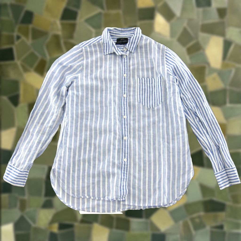 J.Crew J.CREW Linen Cotton Blue White Stripe Button Up Long Sleeve Classic Blouse 6 Size M / US 6-8 / IT 42-44 - 1 Thumbnail