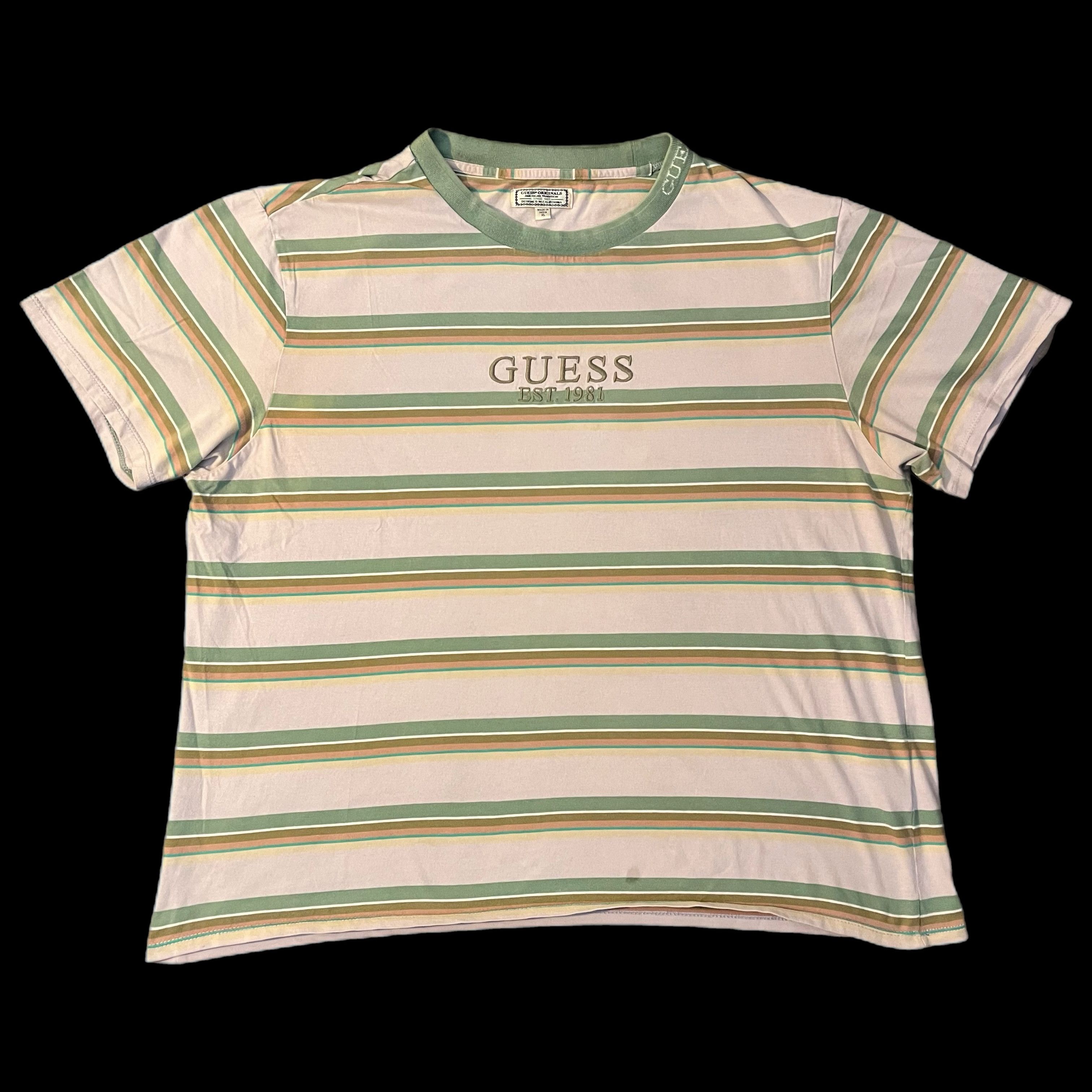 Guess Guess Originals Brand Striped Neutral Earth Tone Tee Size US XL / EU 56 / 4 - 2 Thumbnail
