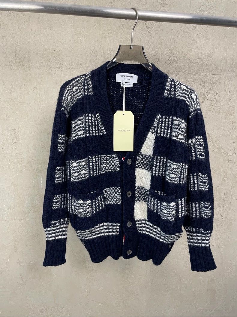 Thom Browne Thom browne Dark blue plaid jacquard wool blend cardigan sw Size US M / EU 48-50 / 2 - 1 Thumbnail