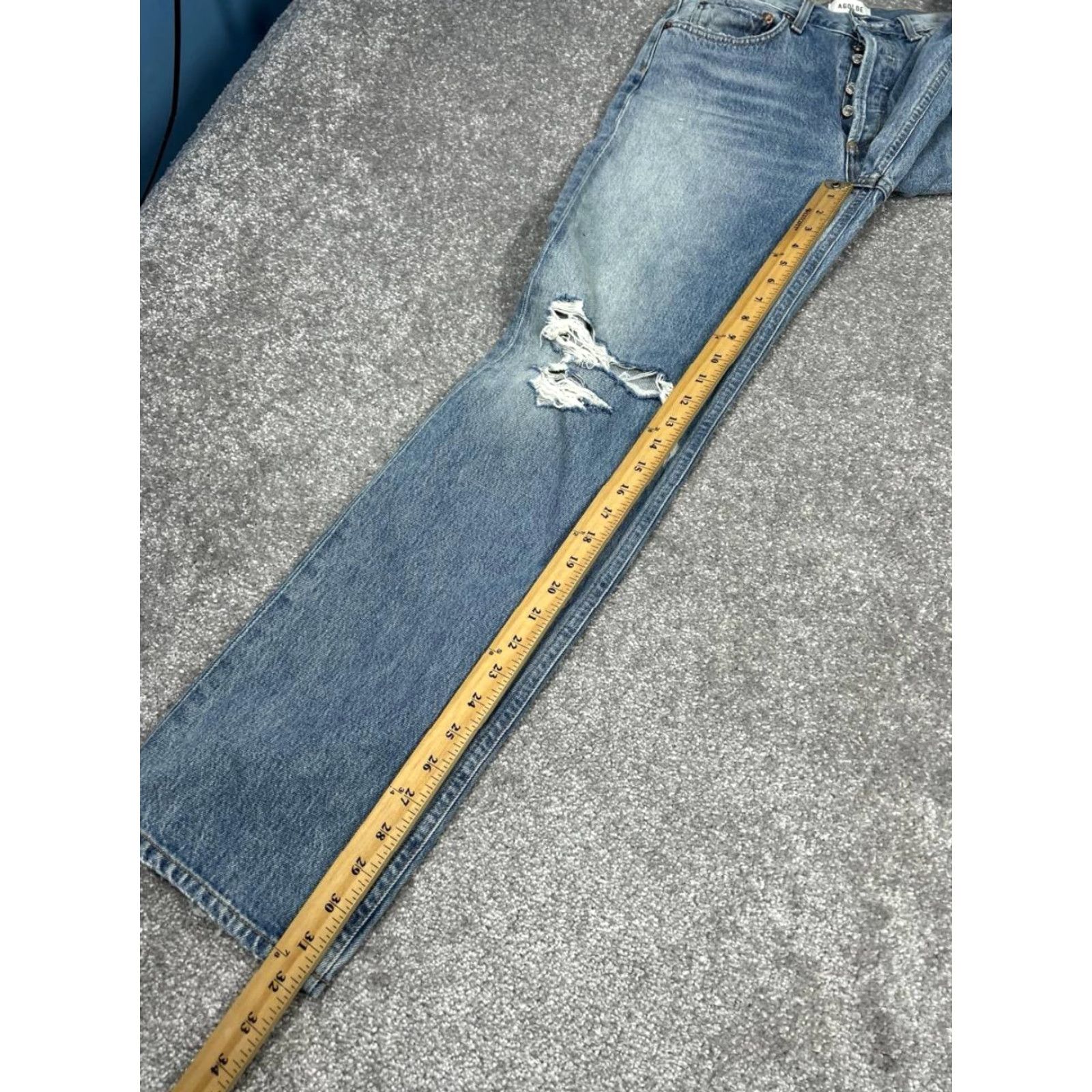 Agolde AGOLDE Jeans Womens 28 Blue Distressed Denim Straight Leg 28x31 Jeans Cotton Button Vintage No Size 28" / US 6 / IT 42 - 3 Thumbnail