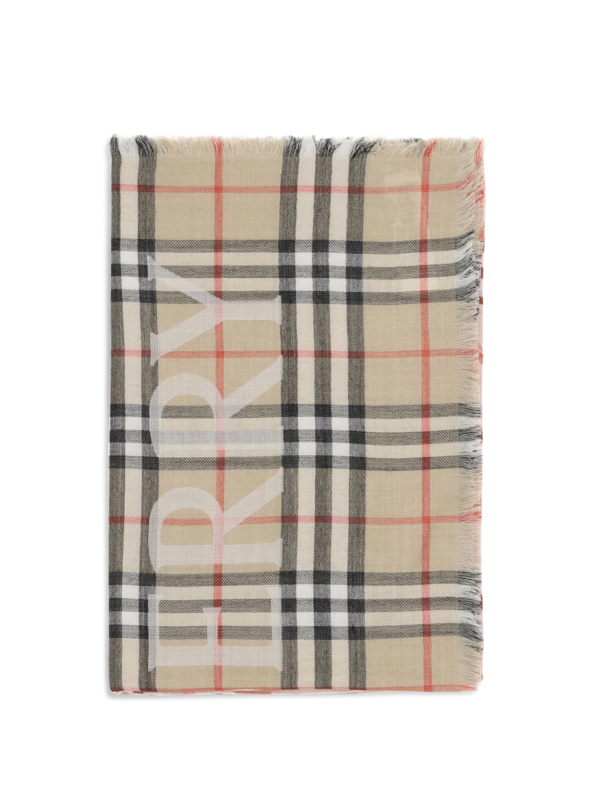 Burberry Wide wool and silk Check Scarf with EKD Size ONE SIZE - 1 Thumbnail