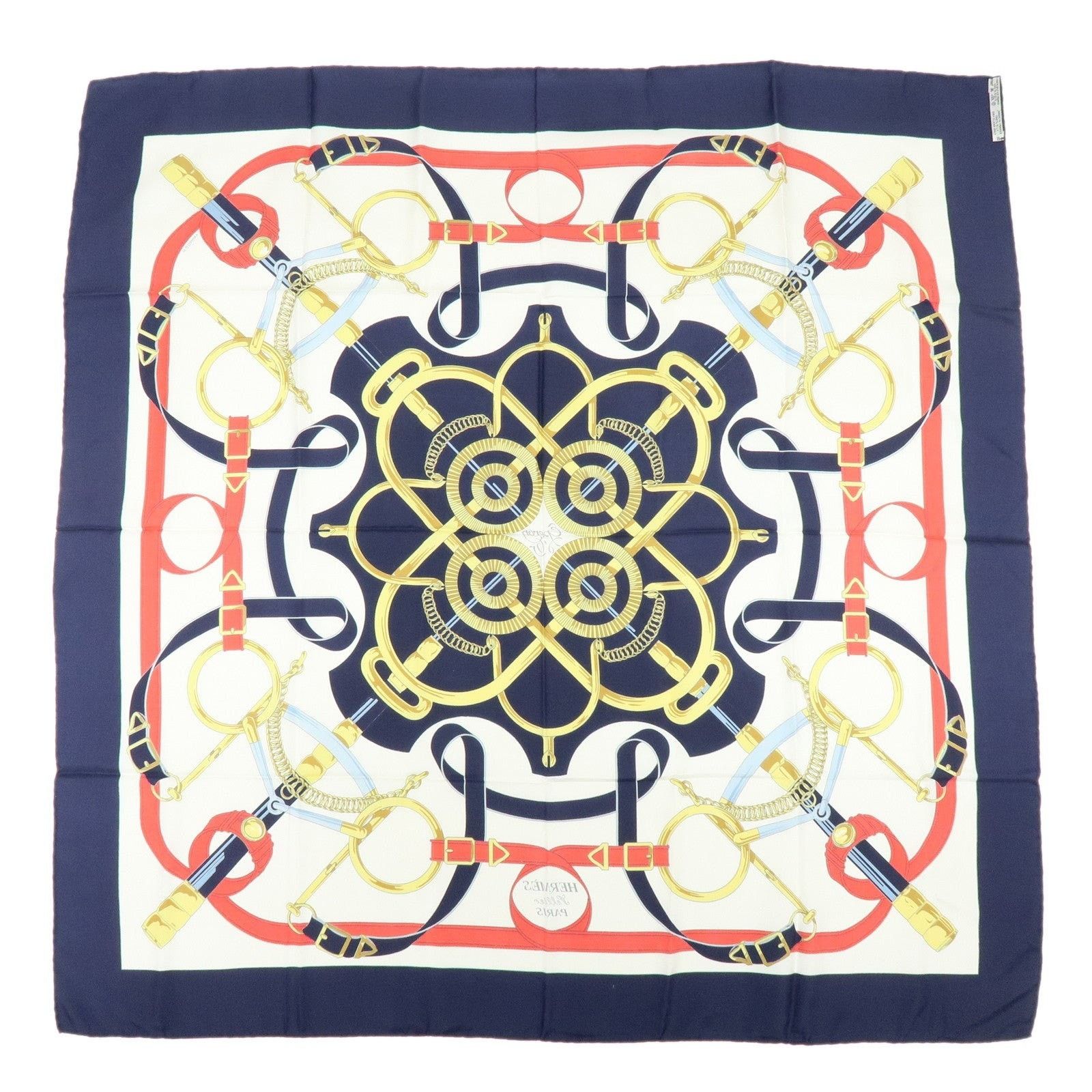 Hermes Hermes Carre 90 Eperon d'or Silk Scarf Navy Size ONE SIZE - 2 Thumbnail