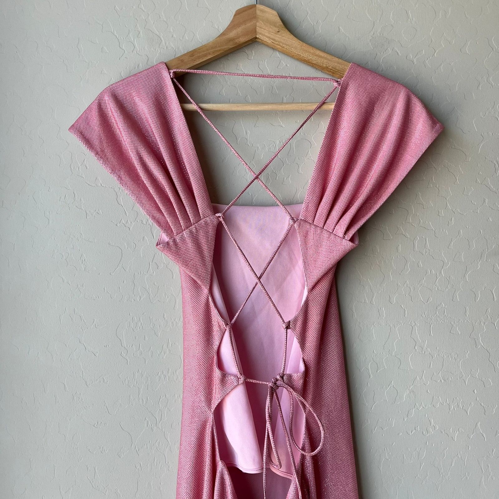 SIEDRES Siedres Dress Pink Sparkly Lace Up Cap Sleeve Maxi Dress L Size L / US 10 / IT 46 - 7 Thumbnail