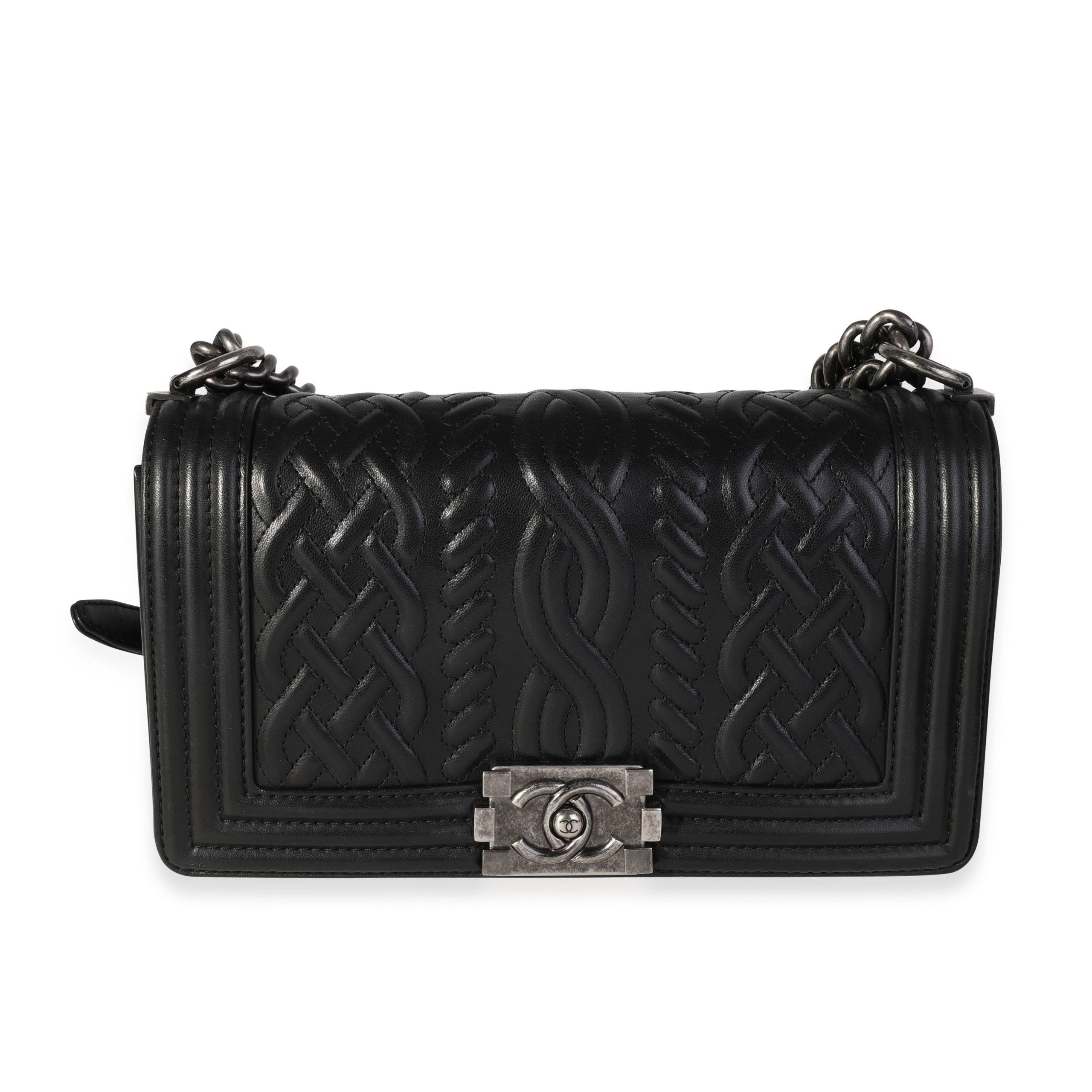 image of Chanel Black Chain-Quilted Lambskin Old Medium Boy Bag, Women's