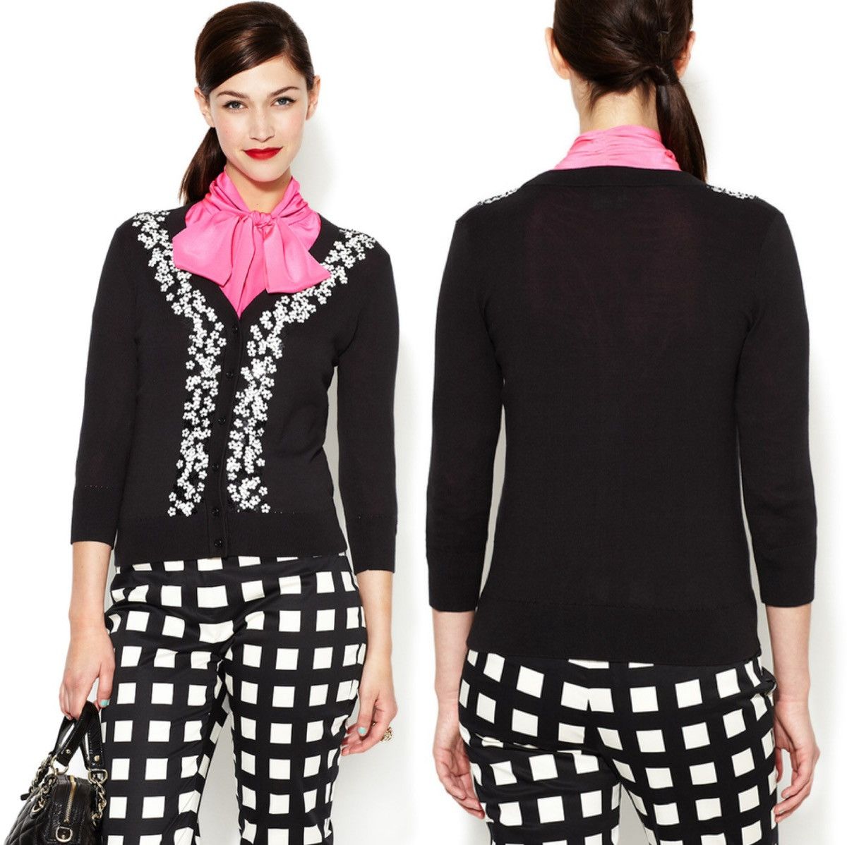 Image of NWT Kate Spade Kati Sequins Embellished Cardigan Floral in Black, Women's (Size Small)