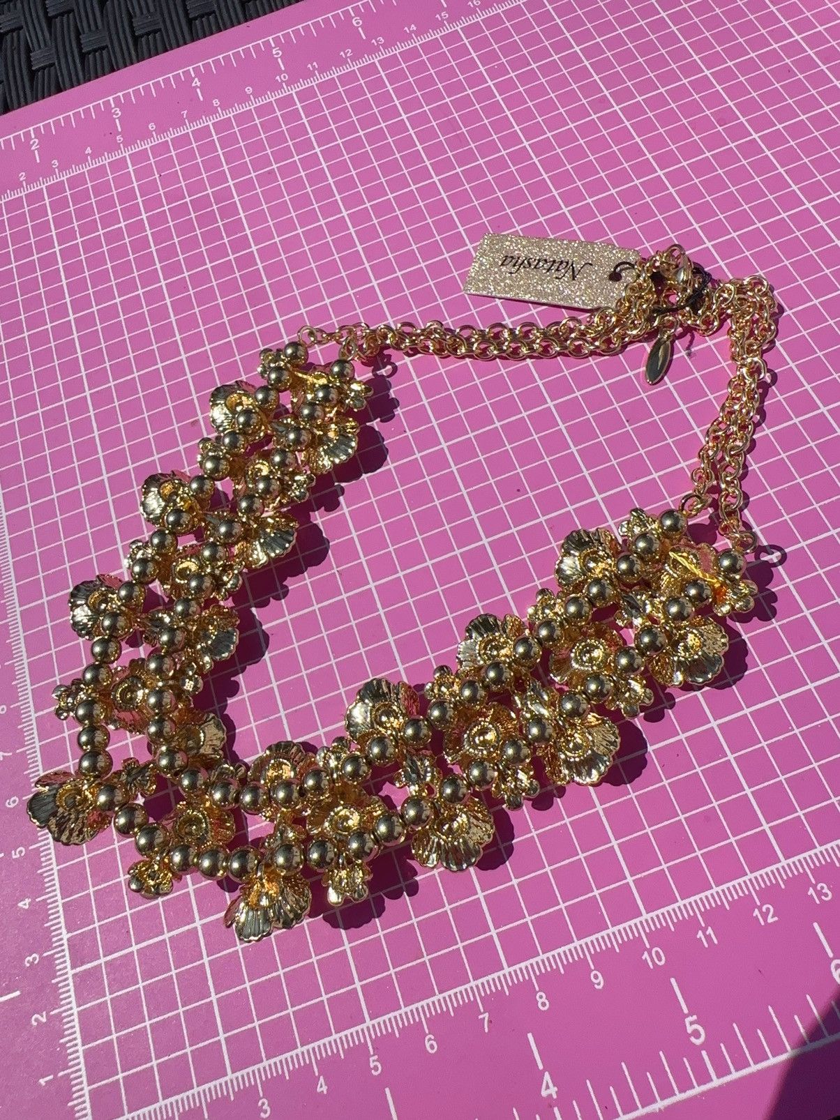 Designer Natasha gold tone flower with crystal Statement Adjustabl Size ONE SIZE - 6 Thumbnail
