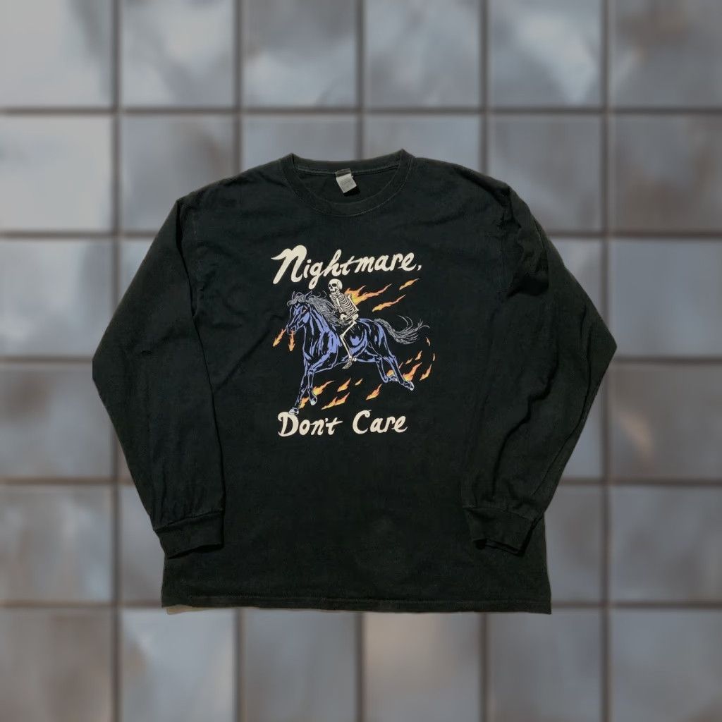 Gildan Gildan Nightmare Don’t Care Hillary White Rabbit Skeleton Horse Graphic L/S T-Shirt LG Black Men Size US L / EU 52-54 / 3 - 1 Thumbnail