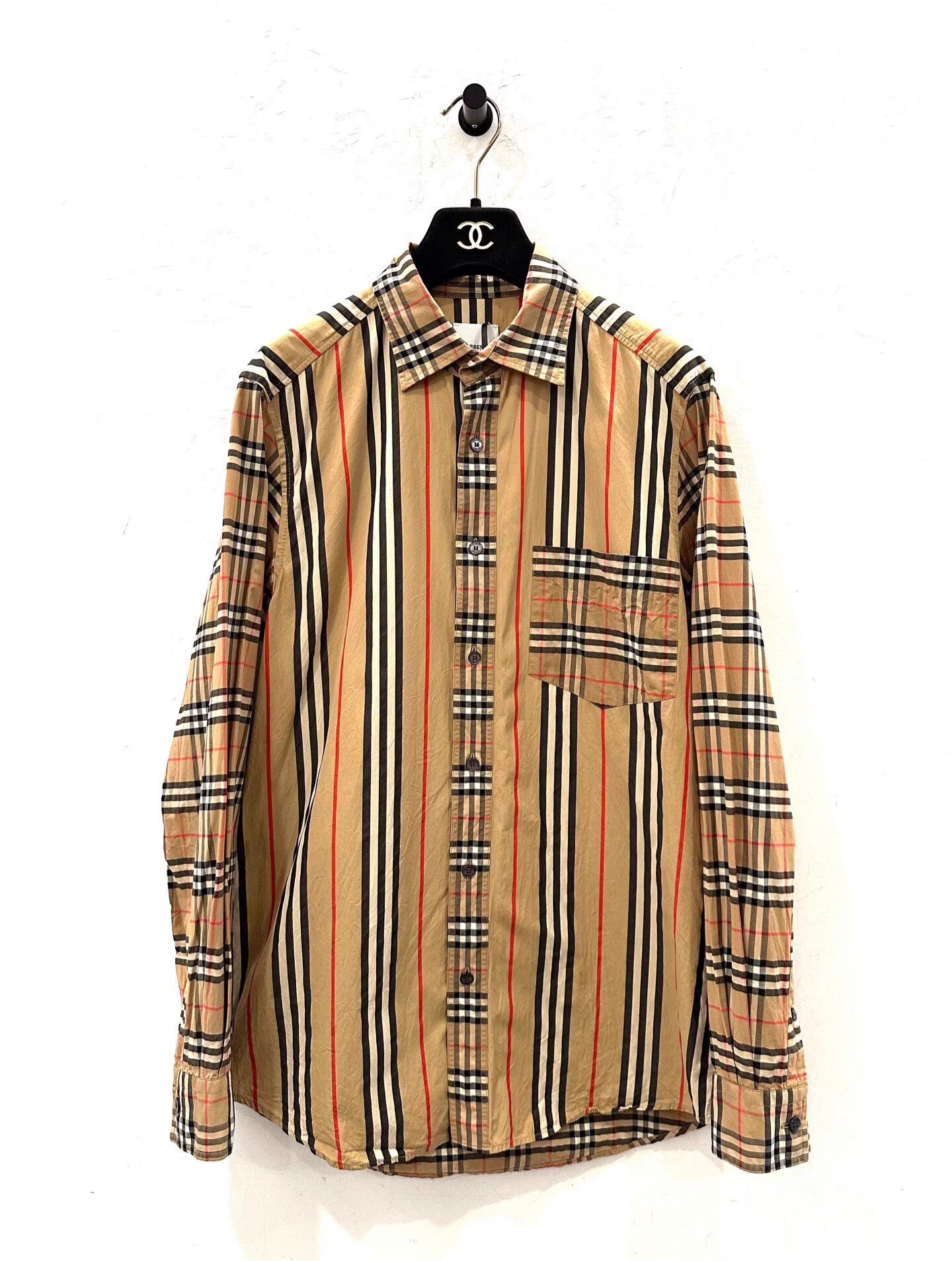 Burberry Burberry London S men's brown stripe check shirtjkt Size US S / EU 44-46 / 1 - 1 Thumbnail