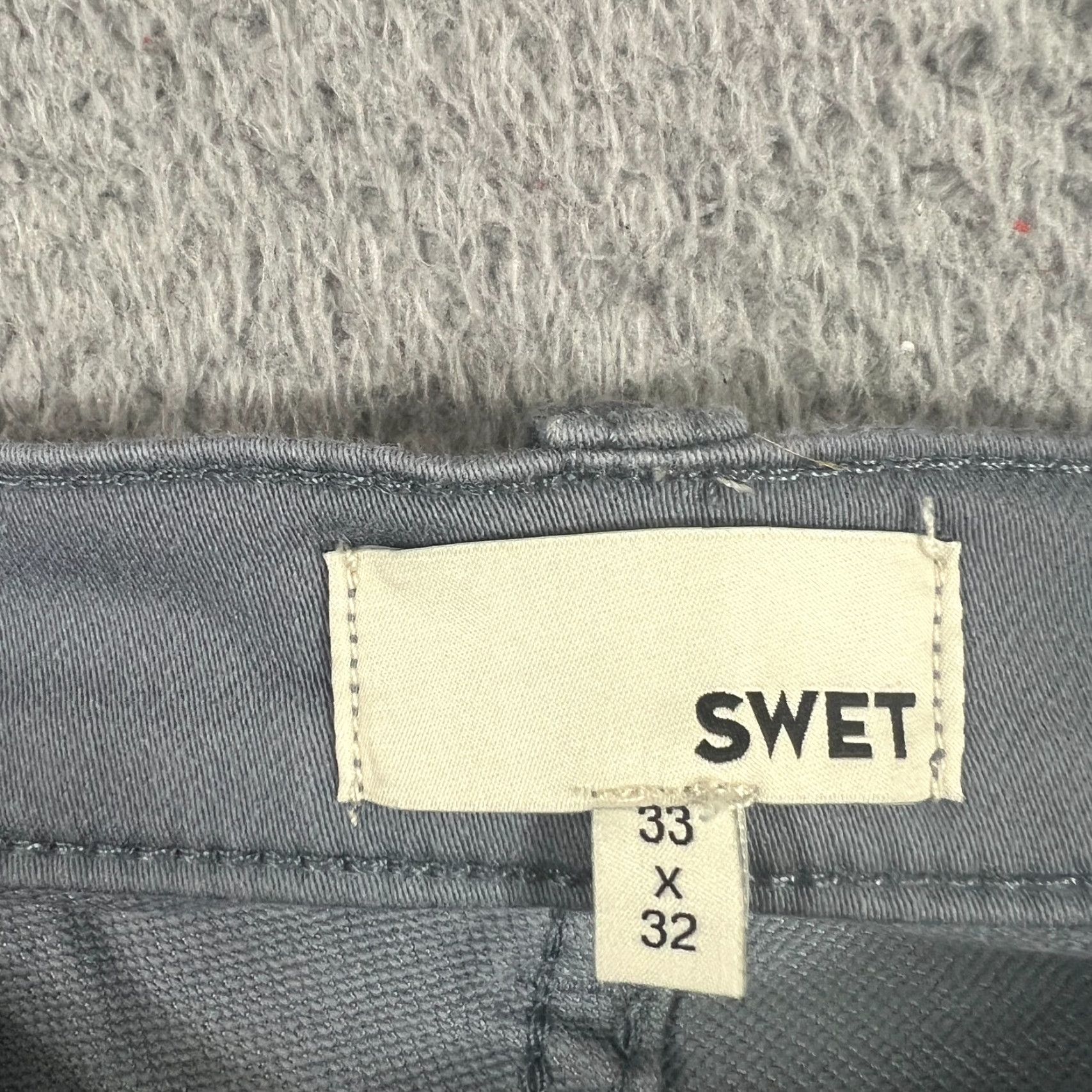 Vintage Swet Tailor Pants Mens 33x32 Chino Slim Fit Stretch Casual Button Logo 5-Pocket Design Gray Cotton Spandex Knit Tapered Flat Front Zip Size US 33 - 5 Thumbnail