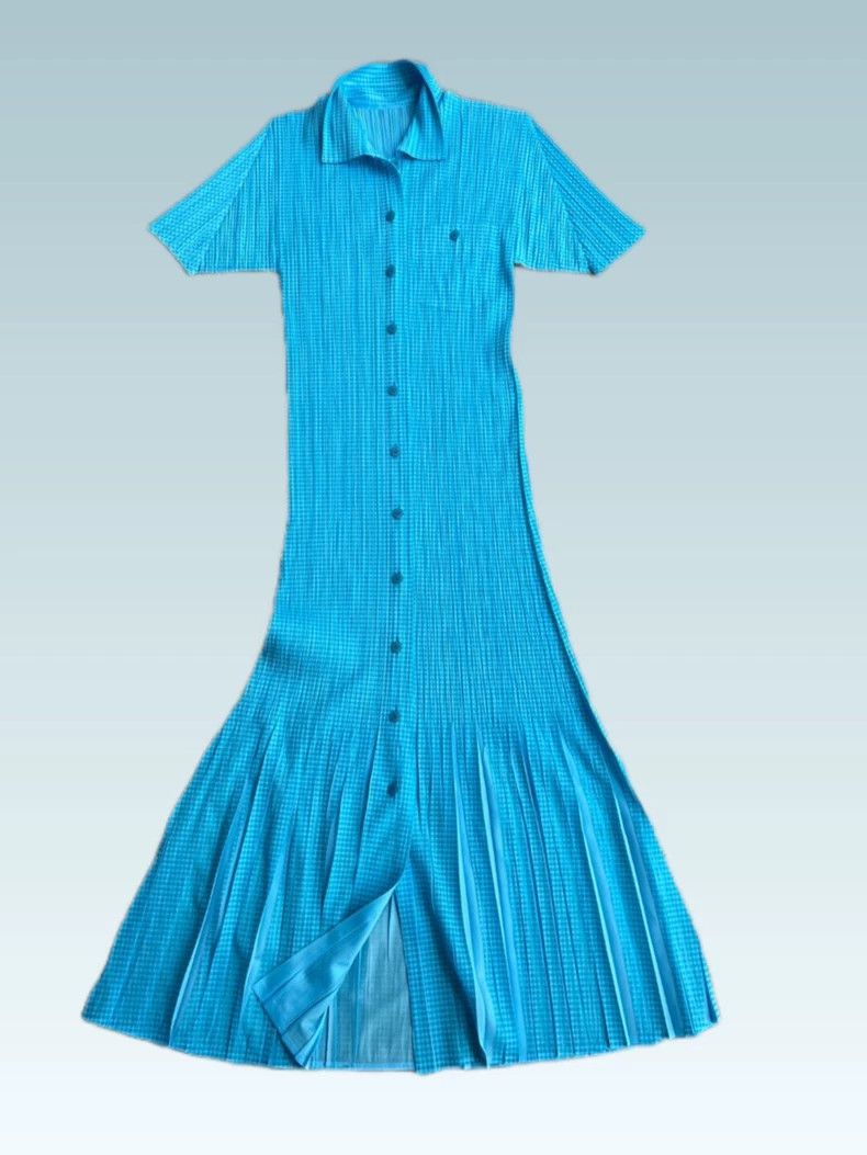 Issey Miyake Issey Miyake Sky blue short-sleeved dress Size L / US 10 / IT 46 - 1 Thumbnail