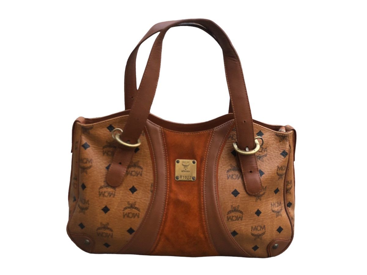 MCM Authentic MCM Visetos Vtg Brown Leather Monogram Tote Bag Size ONE SIZE - 3 Thumbnail