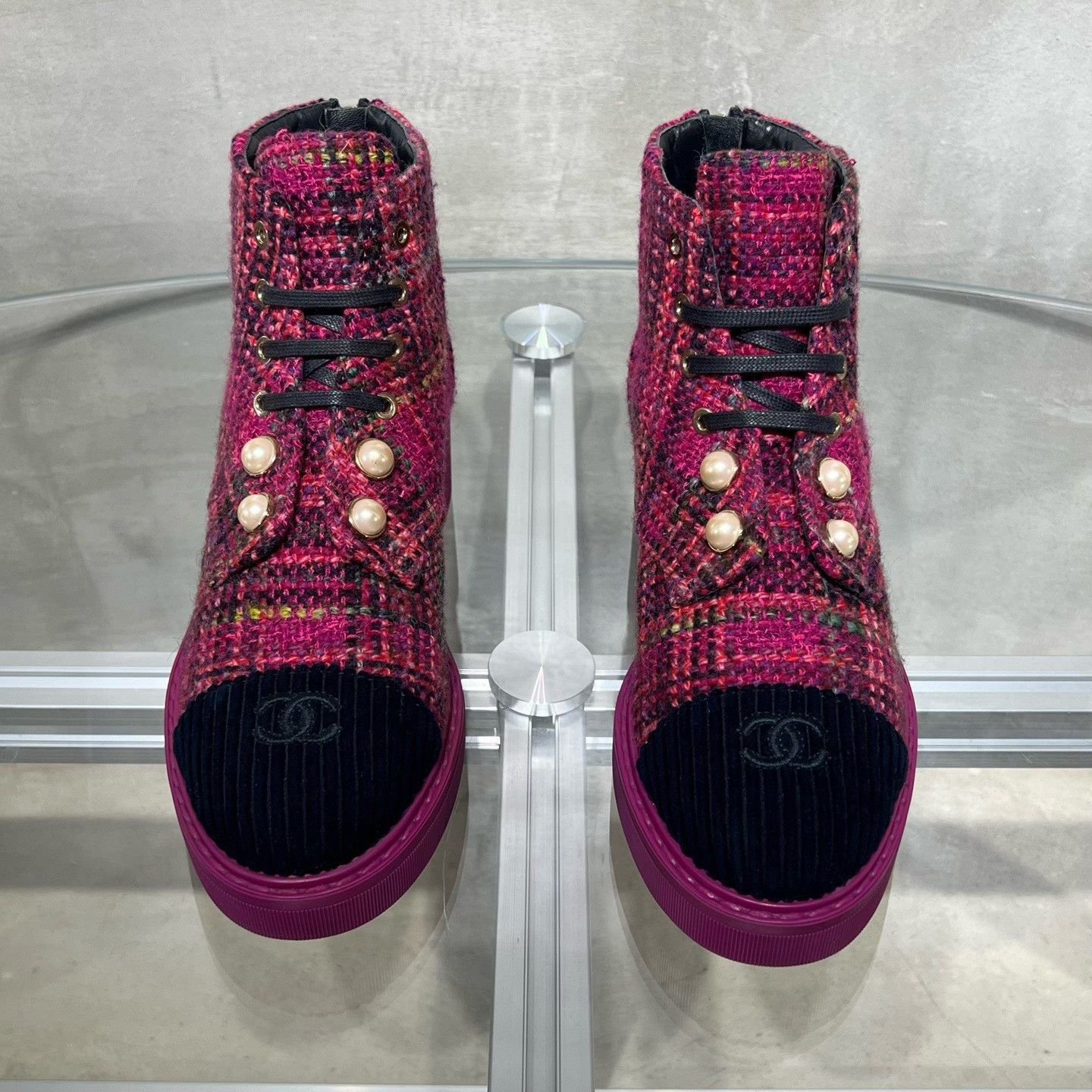 Chanel Chanel Rose Red Tweed Short Boots Size US 7 / IT 37 - 1 Thumbnail