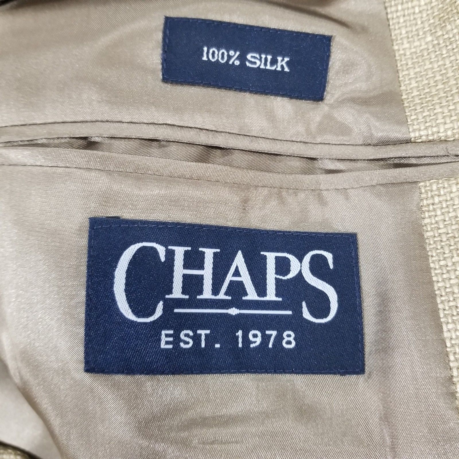 Chaps Chaps Blazer Mens 42R Tan Silk Basketweave Sport Coat Size 42R - 4 Thumbnail