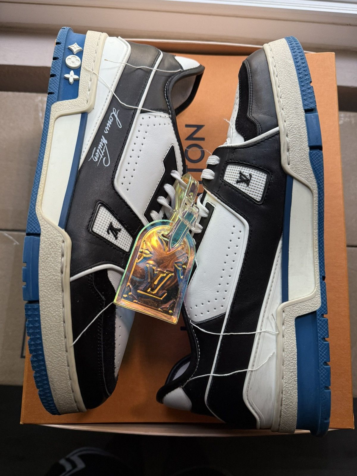 Louis Vuitton Louis Vuitton Black White Blue SS21 Upcycled Trainer Sneaker Size US 9.5 / EU 42-43 - 2 Thumbnail