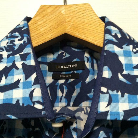 BUGATCHI BUGATCHI MENS NEW BLUE 100%COTTON CASUAL SHIRT SIZE: XL Size US XL / EU 56 / 4 - 6 Thumbnail