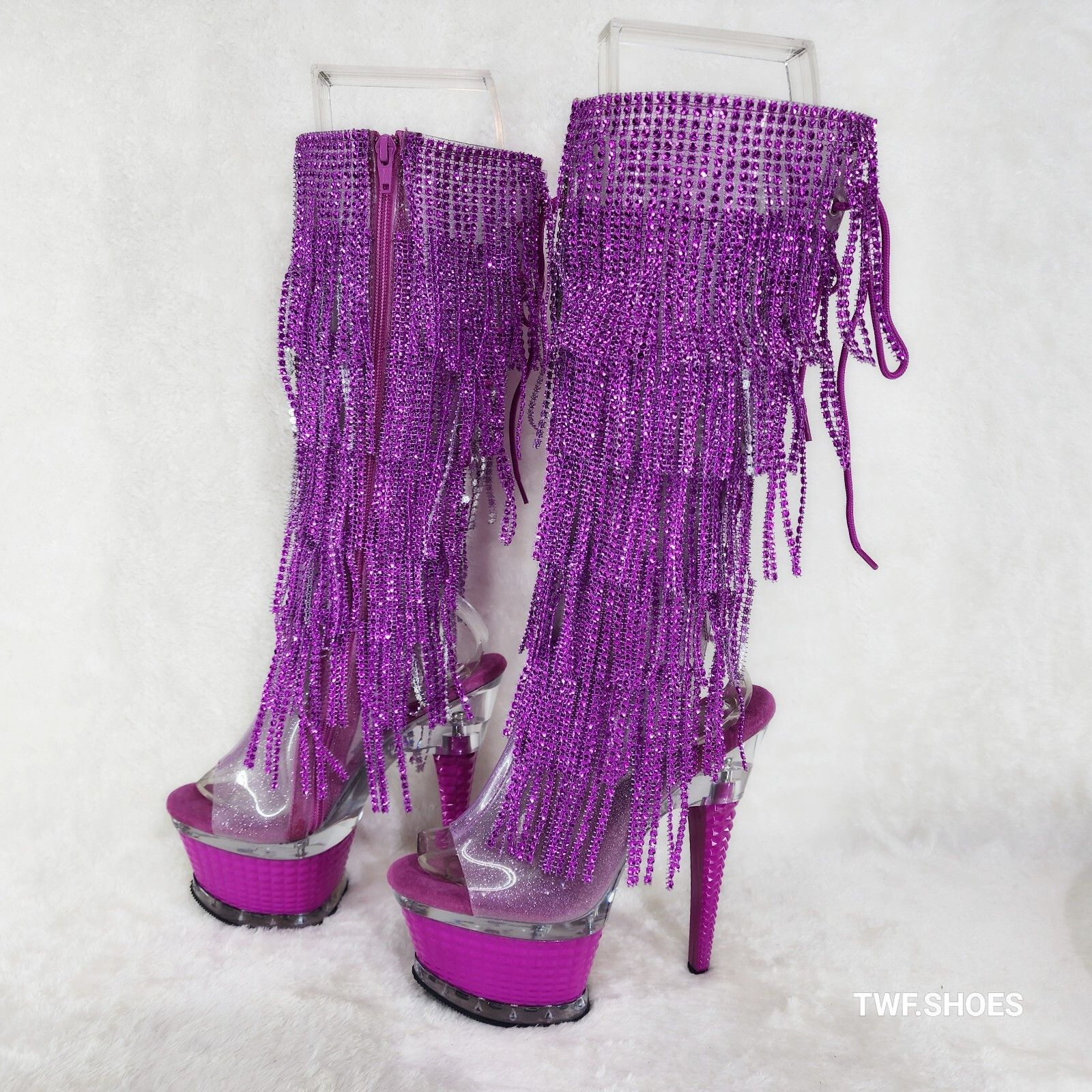 Other Illusion Fuchsia Pink Textured Platform Fringe High Heel Ope Size US 8 / IT 38 - 3 Thumbnail