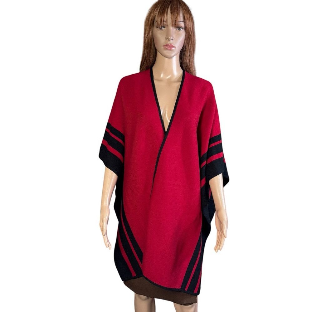 Chicos New Chico's Red Stripe Border Ruana Poncho Size S/M Size M / US 6-8 / IT 42-44 - 2 Thumbnail
